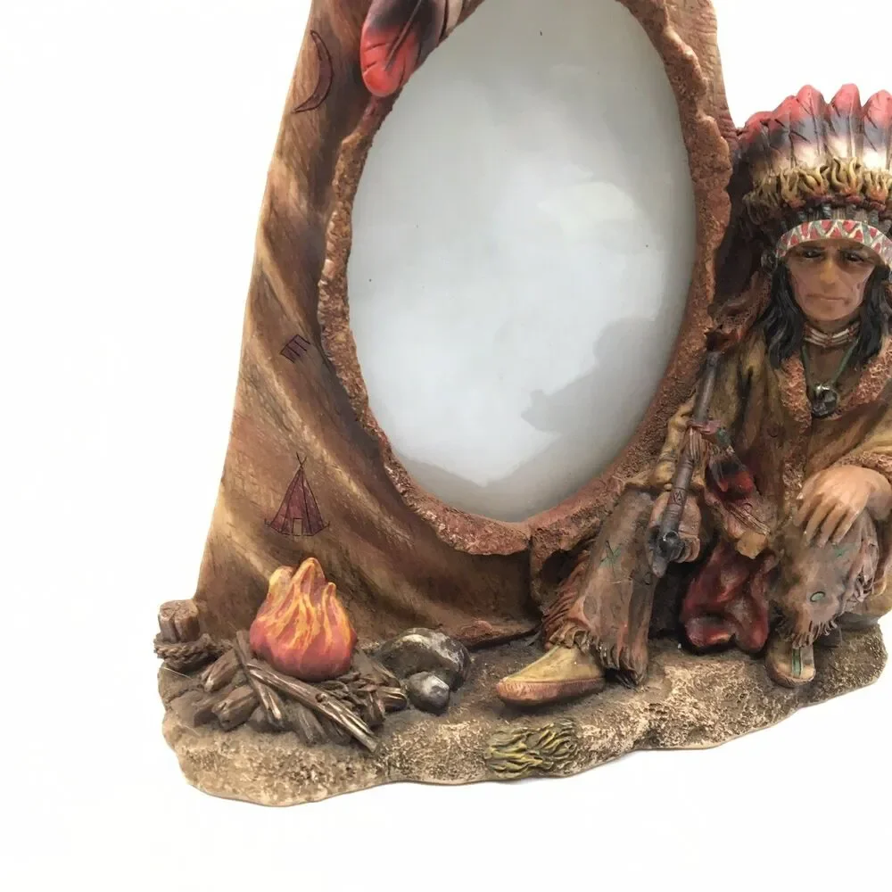 Native American Indian Chief +Tipi Teepee Picture Frame 4x6 Photo Resin 11”x8